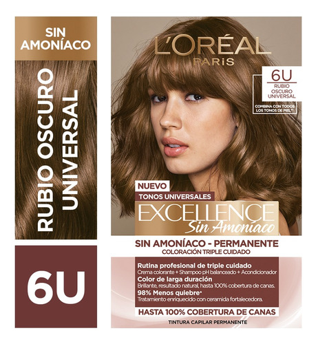 Tinta permanente sem amônia L'oréal Paris Excellence 6u Universal Dark Blonde