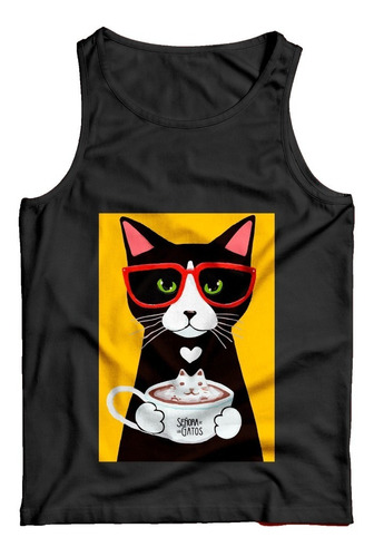 Musculosa De Algodón Holgada Gato Café Señora De Los Gatos