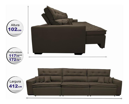 Sofá Retrátil E Reclinável 4,12m Austin Molas Suede Caf