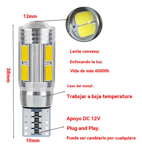 4pzs Faro Led T10 Lupa Canbus Pellizco Sin Señal Error 250lm