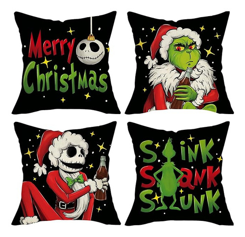 Juego De 4 Fundas De Almohada Decorativas De Feliz Navidad 1