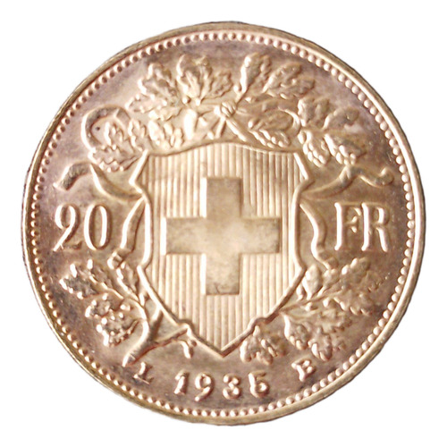 Moneda Oro Suiza 20 Francos Suizos Helvetia 1935 (Usado)