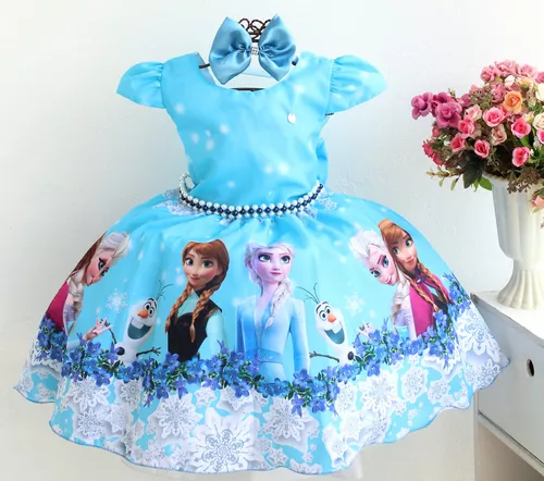 VESTIDO TEMÁTICO FROZEN COM TIARA