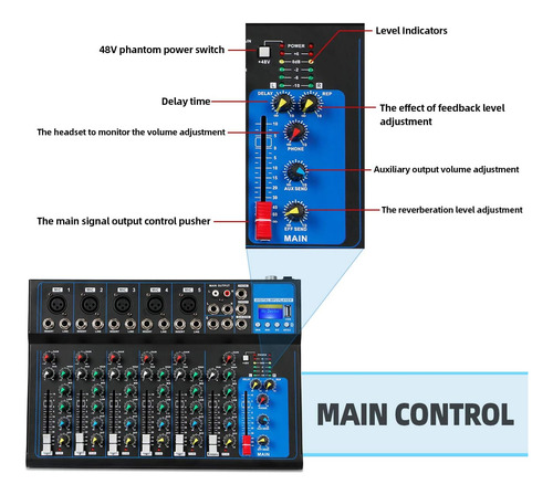Mezclador De Audio Portatil Bluetooth Depusheng Ht7 Con Usb