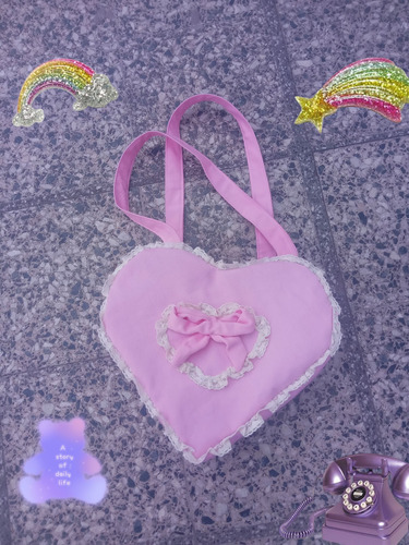 Cartera Corazon Rosa Y Camuflado Estilo Kawaii Lolita Nuev 