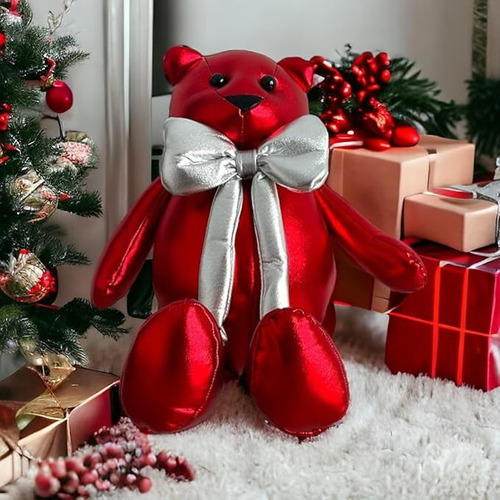 Peluche Oso Rojo Metalico 40 Cm Grande Navideño Navidad F