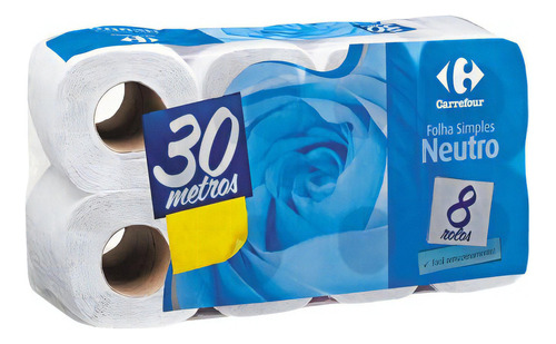 Papel Higiênico Folha Simples 30 Metros Carrefour 8 Unidades