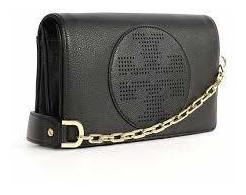 Tory Burch Kipp Cross Body Bag Negro Colgajo Bolso De Cuero 