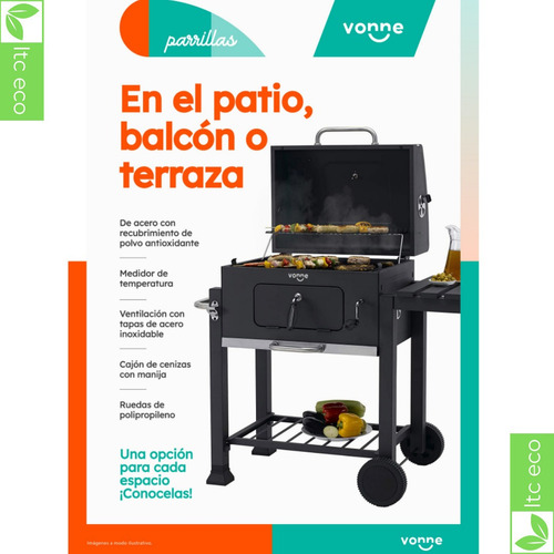 Parrilla Chulengo Portatil C Ruedas Reloj Tapa Balcon Jardin