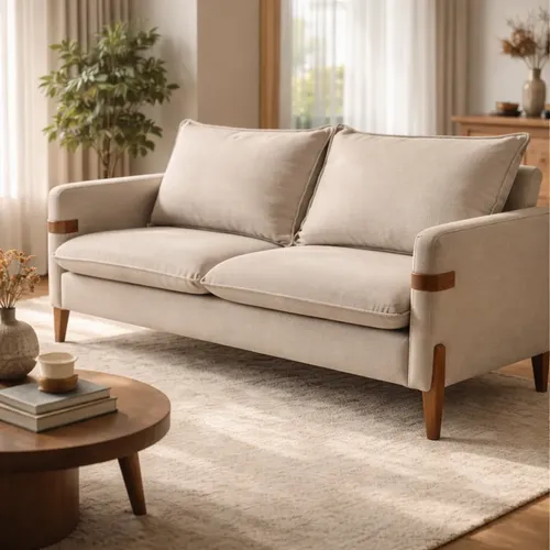 Sofá Living Lyon Estofados Retrô 140mt 3lug Linho Luxo Madei Bege Linho Bege