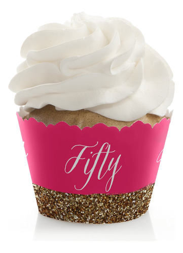 Chic 50º Cumpleaños  rosa Dorado  fiesta Cupcake 12