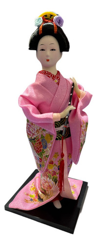 Boneca Samurai Mulher Estatueta Enfeite Rosa