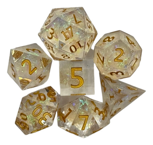 Set De 7 Dados Juegos De Rol - Resina Con Brillos Tornasol
