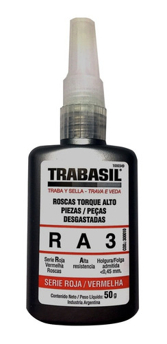 Adhesivo Trabasil Ra3 Rosca Torque Alto 50g Anaeróbico Roja 