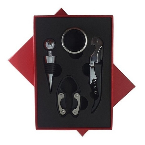 Set Accesorios Vino 4 Piezas Sacacorcho Tapón Aro Corta Caps