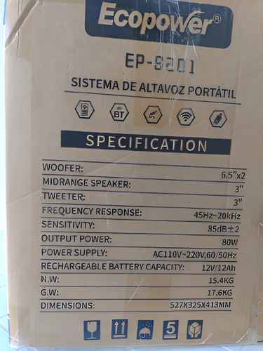 Caixa De Som Multimidia Com Microfones E Karaokê Ecopower.