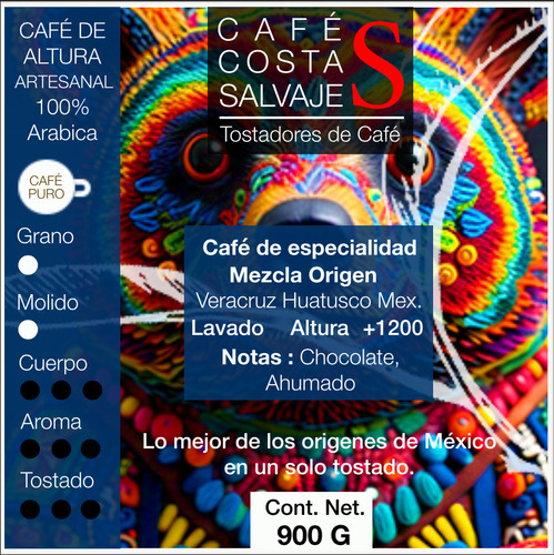 Café Costa Salvaje - Grano De Especialidad Veracruz 900 Gr