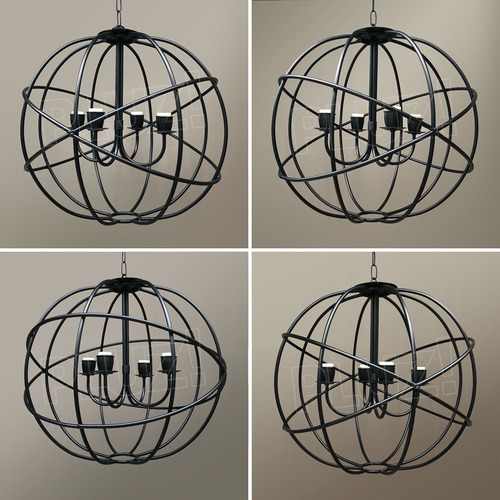 Imagen 9 de 10 de Colgante Araña Globo Med. Cruzado 4 Luces Jaula Hierro Óxido