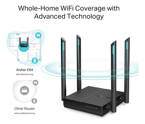 Router Tp-link Archer C64 AC1200 4 Antenas Wi-fi Wireless MU-MIMO Color Negro