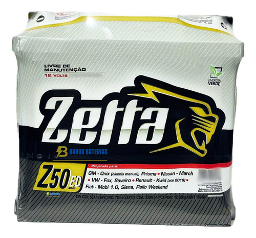 Bateria Zetta 50ah (2°linha) Hb20 X, Air Cross Glx