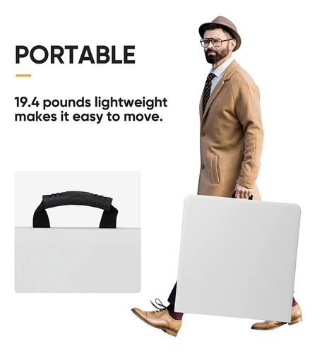 Mesa Plegable Portátil De Plástico De 4 Pies, Color Blanco