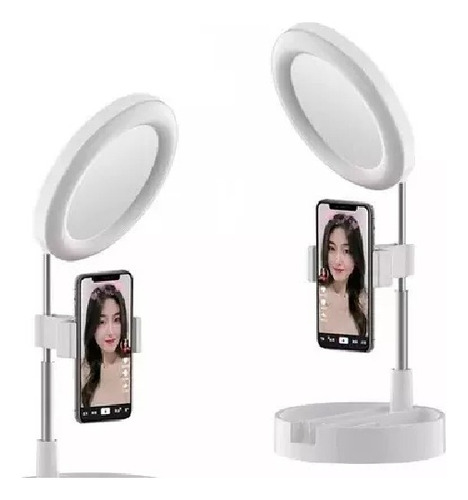 Espejo Plegable Con Luz Y Soporte De Celular Foto Maquillaje