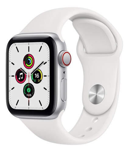 Apple Watch SE (GPS + Cellular, 40mm) - Caja de aluminio color plata - Correa deportiva Blanca