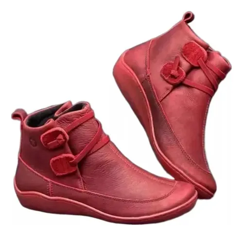 Botas Planas Holgadas Para Mujer, Botas Cortas De Cuero PU Con Punta  Redonda Retro, Botas Casuales Que Combinan Con Todo