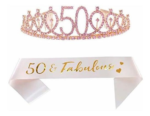 Paquetes De Fiesta - 50th Pink Birthday Tiara And Pink Sash 