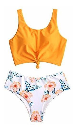 Zaful Traje De Baño Tankini De Dos Piezas Con Cuello Redondo