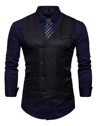 Chaleco De Vestir Azul Real Con Doble Botonadura Para Hombre