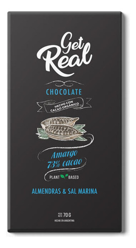 Get Real Chocolate Amargo 70 % Almendras Y Sal Marino X70g