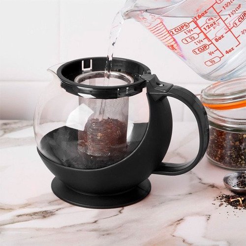 Tetera De Vidrio Con Filtro Infusor De Acero Inox De 750 Ml Color Negro
