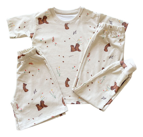Pijama Infantil Fosil 3 Piezas Estampado Botas Niños