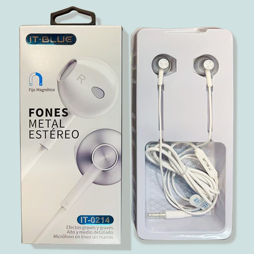 Auriculares con Cable Metálicos, Sonido Estéreo con Graves Potentes, Diseño Magnético, Manos Libres con Micrófono, Compatibles con Celulares, Tablets y PC, Ideales para Música y Llamadas, Color Blanco