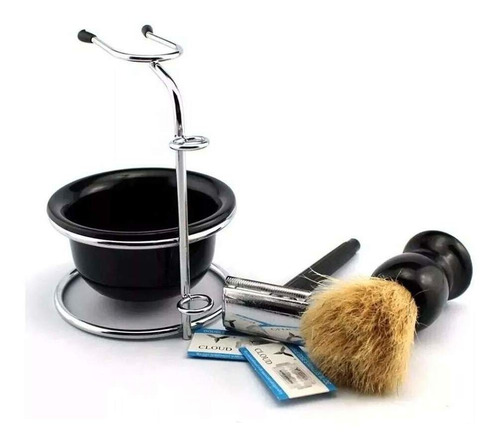 Imagem 3 de 3 de Kit Barba Conjunto Barbear Luxo Com Lâmina Pincel & Suporte