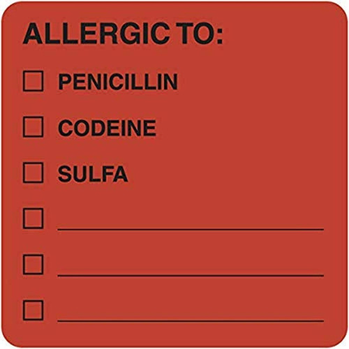 Etiquetas Alergias: Alérgico A: Penicillina??, Rojo ...