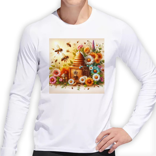 Remera Hombre Ml Abeja Colmena Flores Bees Miel Flow M2