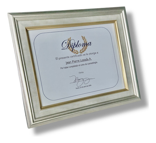 Marco Doble, Vidrio,tamaño 21x28cm.diploma/carta 2622+6730 Plata Oro