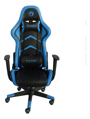 Silla de escritorio Marvo CH-106 Gamer Ergonómica Negra/Azul Tapizado de Cuero Sintético