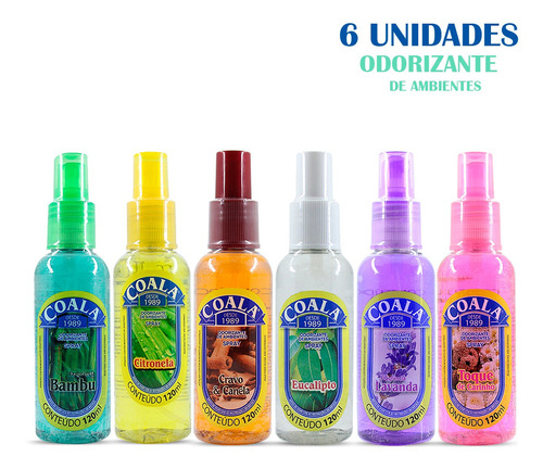 Kit Com 6 Odorizantes Spray Coala A Escolher 120ml Cada