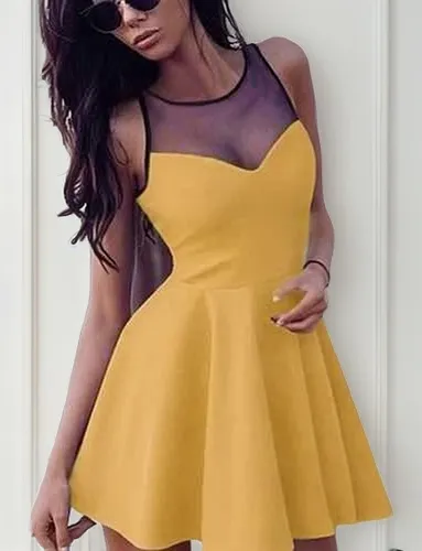 comprar En Stock Abfa Shop Vestido Corto Cuello Transparencia Mostaz