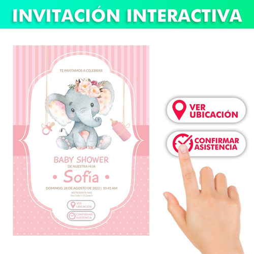 Invitación Digital Para Baby Shower Tematica Elefante Bebe  