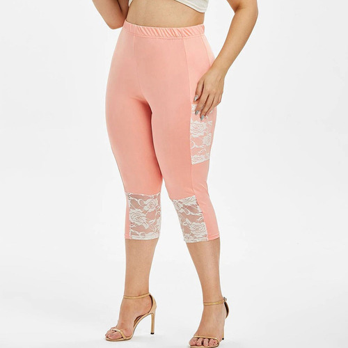 Legging Capris Con Dobladillo De Encaje De Guipur De Talla G