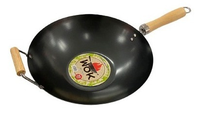 Wok Sarten Chino De Hierro Y Mangos De Madera 36cm Primula