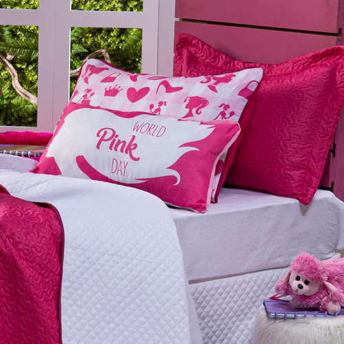 Kit Cama Cobre Leito Paty Pink Com Almofadas Queen 08 Peças
