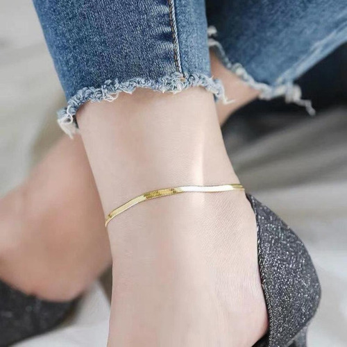 Imagen 10 de 10 de Tobillera Panza Víbora Plana Pulsera Pie Mujer Acero Plata