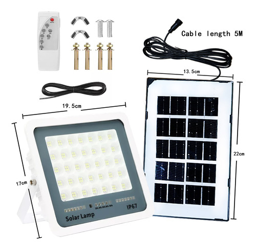Reflector Lámpara Solar Led 500w Recargable Para Jardin Blanco