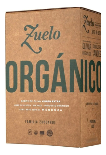 Aceite De Oliva Extra Virgen Organico Zuelo Bag In Box 2l