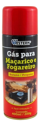 Gas Para Macarico Fogareiro Butano Propano Western 400ml Cor Vermelho